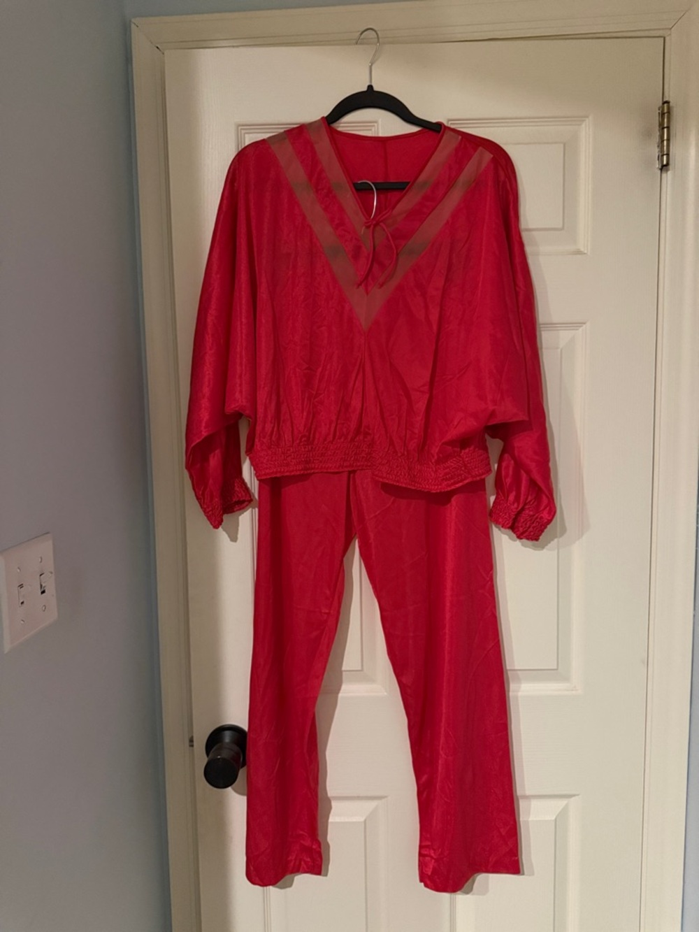 Red Two-Piece V-Neck Lounge Set